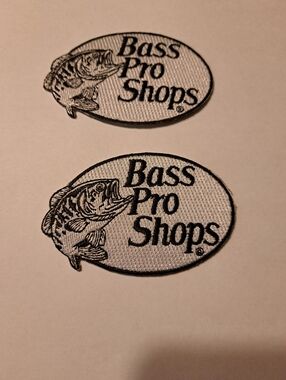 New Bass Pro Shops Fish Logo Iron-On Patches 3"x2" Silver Black Lot of 2